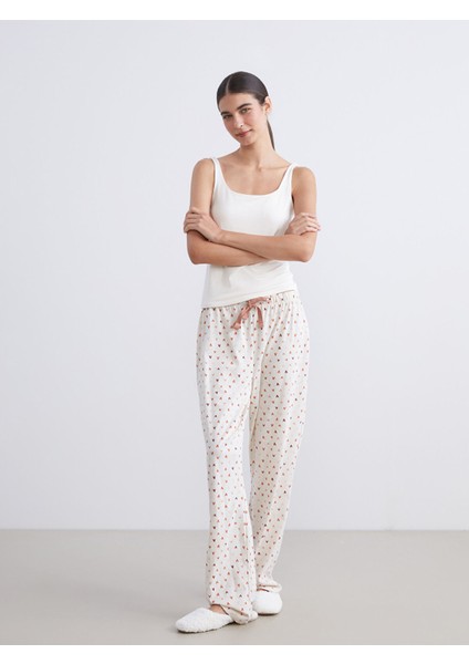 Yeni Sezon Büyük Beden Beli Lastikli Kalp Baskılı Kadın Pijama Altı