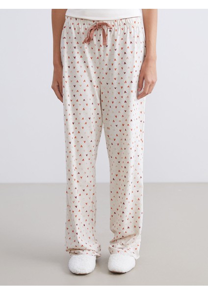 Yeni Sezon Büyük Beden Beli Lastikli Kalp Baskılı Kadın Pijama Altı modelleri