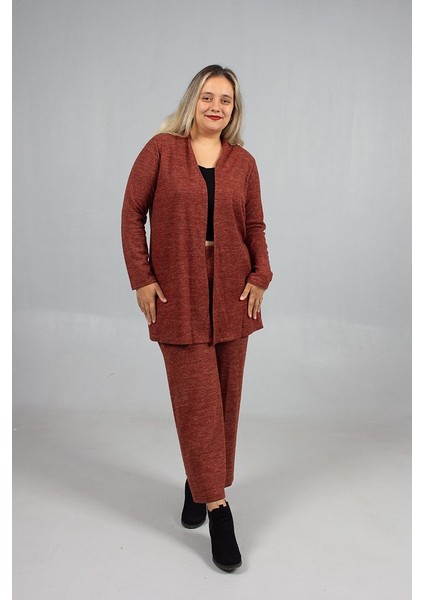 Pamuklu Yün Viskon Büyük Beden Pantolon Hırka Takım Kiremit modelleri