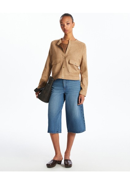 Yeni Sezon Bisiklet Yaka Süet Görünümlü Kadın Ceket fiyatları