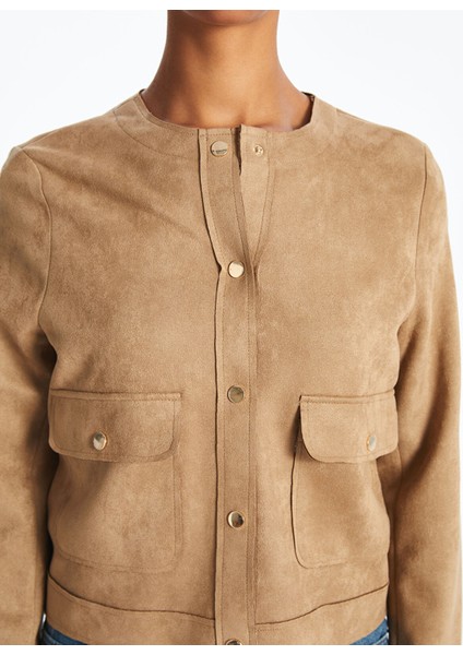 Yeni Sezon Bisiklet Yaka Süet Görünümlü Kadın Ceket modelleri