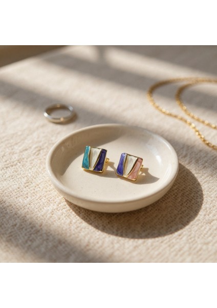 Renk Blok Kare Küpe - Pembe&mor fiyatları