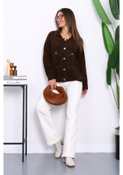 Kahverengi Angora Yumoş Triko Hırka fiyatları