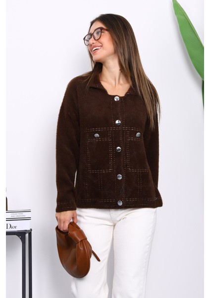 Kahverengi Angora Yumoş Triko Hırka modelleri