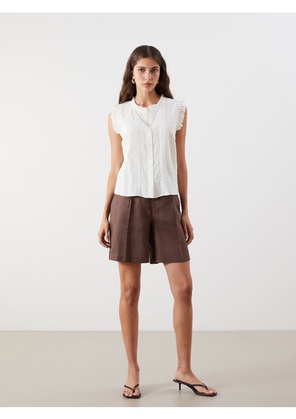 Yeni Sezon Bisiklet Yaka Nakışlı Fırfırlı Vual Bluz fiyatları