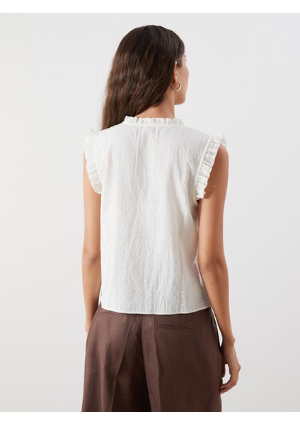 Yeni Sezon Bisiklet Yaka Nakışlı Fırfırlı Vual Bluz fırsatları