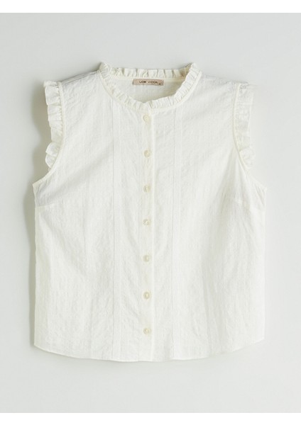 Yeni Sezon Bisiklet Yaka Nakışlı Fırfırlı Vual Bluz indirimleri