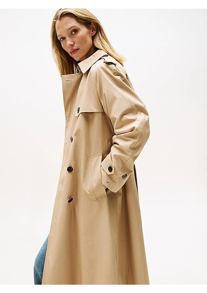 Pamuklu Normal Kesim Kruvaze Kadın Bej Mont WW0WW46529AEG fiyatları