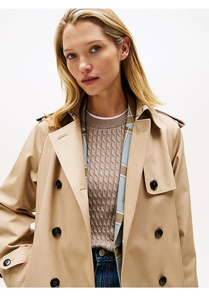 Pamuklu Normal Kesim Kruvaze Kadın Bej Mont WW0WW46529AEG fırsatları