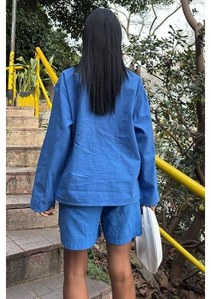 Gömlek ve Şort Flamlı Keten Takım 10130 fırsatları