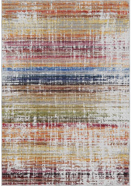 Poble Çizgili Multi Polyester ve Pamuklu Yıkanabilir Kaydırmaz Taban Dijital Baskı Halı