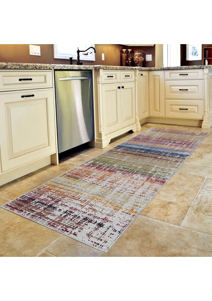 Poble Çizgili Multi Polyester ve Pamuklu Yıkanabilir Kaydırmaz Taban Dijital Baskı Halı fırsatları