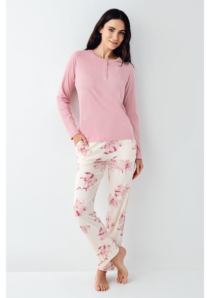 Paris Kadın Gül Desenli Modal Pamuklu Düğmeli Uzun Kollu Pijama Takım fiyatları