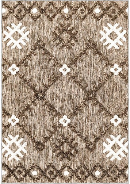 Rione Geometrik Kahve Polyester ve Pamuklu Yıkanabilir Kaydırmaz Taban Dijital Baskı Halı