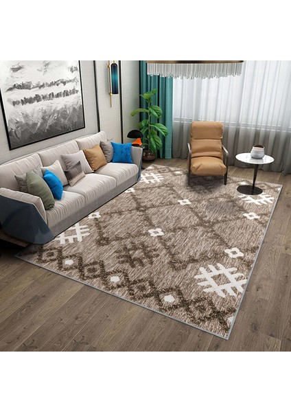 Rione Geometrik Kahve Polyester ve Pamuklu Yıkanabilir Kaydırmaz Taban Dijital Baskı Halı fiyatları