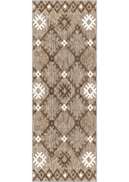 Rione Geometrik Kahve Polyester ve Pamuklu Yıkanabilir Kaydırmaz Taban Dijital Baskı Halı modelleri