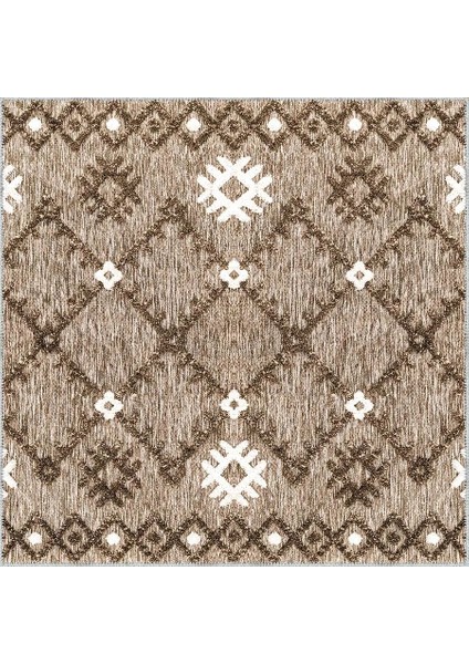 Rione Geometrik Kahve Polyester ve Pamuklu Yıkanabilir Kaydırmaz Taban Dijital Baskı Halı indirimleri