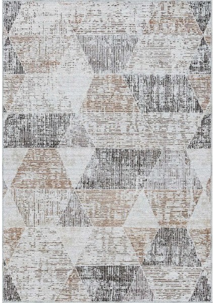 Moysi Geometrik Krem Polyester ve Pamuklu Yıkanabilir Kaydırmaz Taban Dijital Baskı Halı