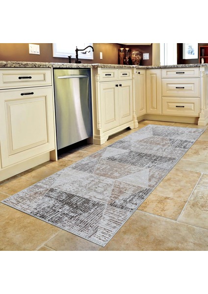 Moysi Geometrik Krem Polyester ve Pamuklu Yıkanabilir Kaydırmaz Taban Dijital Baskı Halı fırsatları