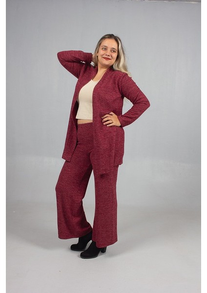 Pamuklu Yün Viskon Büyük Beden Pantolon Hırka Takım Bordo fiyatları