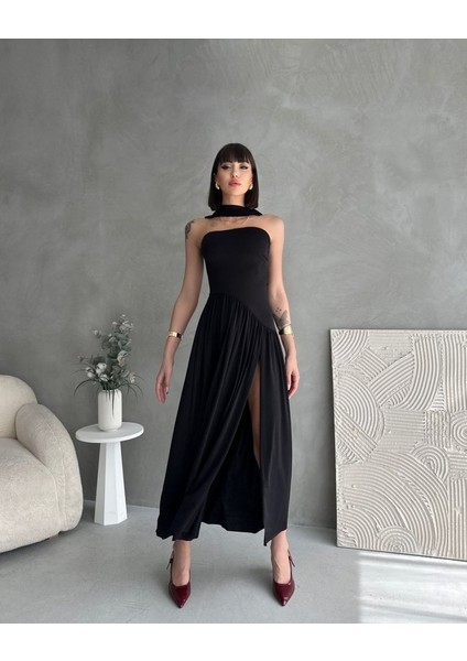 Kadınboğaz Kolsuz Maxi Boy Kalem Elbise
