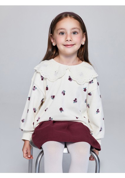 Yeni Sezon Bebe Yaka Çiçek Baskılı Kız Çocuk Sweatshirt