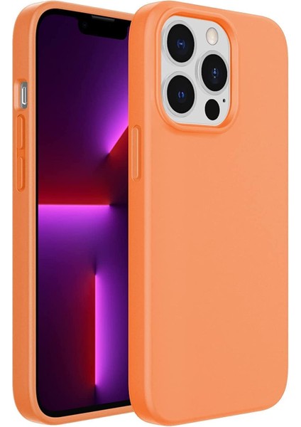 Aksesuar 14 Pro (6.1) Inç Içi Kadife Lansman Silikon Kılıf Şok Emici Full Kasa Koruma Sağlayan Kılıf -Silicone Compatible With 14 Pro Gel Rubber Full Body Protection Cover (Turuncu)