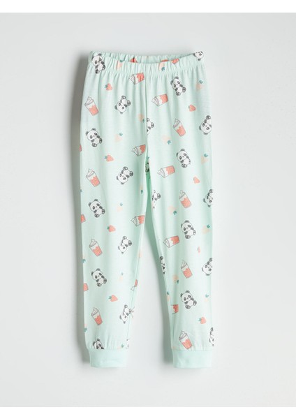 Yeni Sezon Bisiklet Yaka Baskılı Uzun Kollu Kız Çocuk Pijama Takımı modelleri