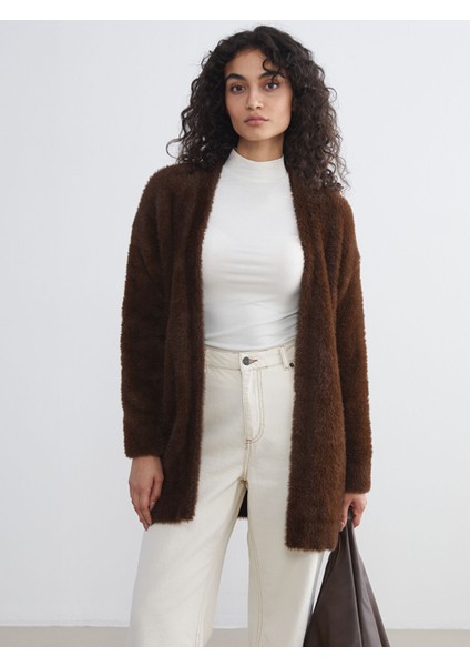 Yeni Sezon Şal Yaka Kadın Pelüş Triko Hırka