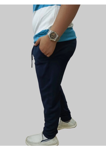 Erkek Beli Lastikli Bağcıklı Çakıl Taşlı Patlı Lacivert Jogger Pantolon modelleri