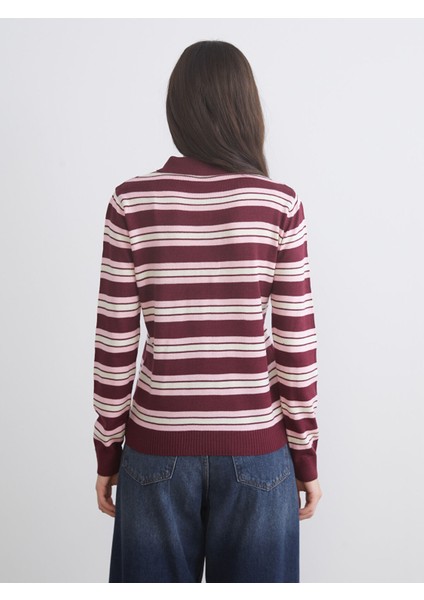 Yeni Sezon Polo Yaka Çizgili Kadın Triko Kazak fırsatları