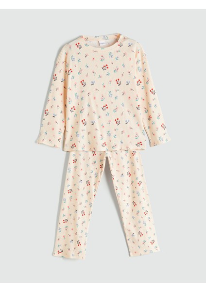 Yeni Sezon Bisiklet Yaka Çiçekli Kız Çocuk Pijama Takımı