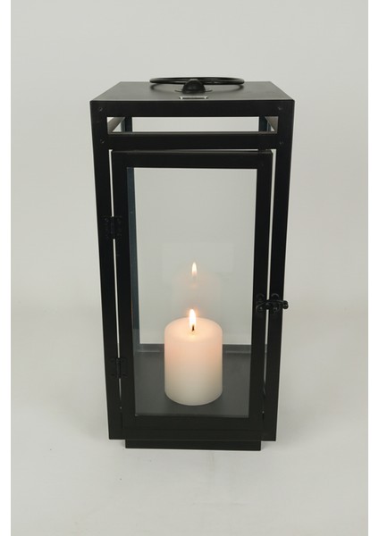 Metal Dikdörtgen Mumluk Şamdan - Askılı Cam Panelli Dekoratif 43 cm Siyah Fener fiyatları