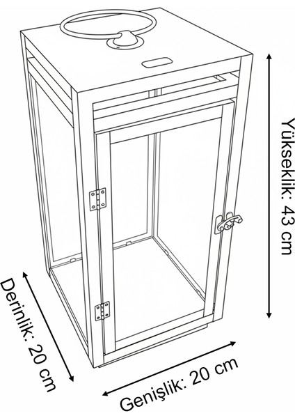 Metal Dikdörtgen Mumluk Şamdan - Askılı Cam Panelli Dekoratif 43 cm Siyah Fener modelleri