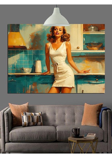 Beyaz Elbiseli Çekici Genç Kadın Portresi Dekoratif Kanvas - Mdf Ahşap Tablo