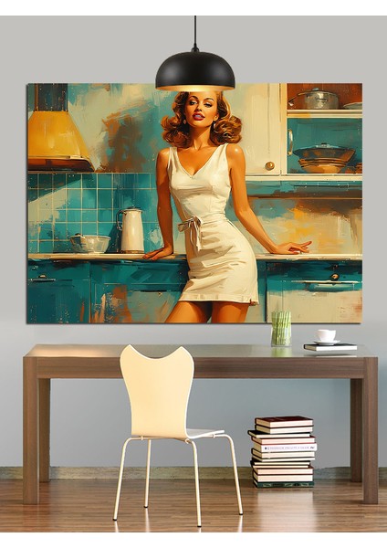 Beyaz Elbiseli Çekici Genç Kadın Portresi Dekoratif Kanvas - Mdf Ahşap Tablo fiyatları