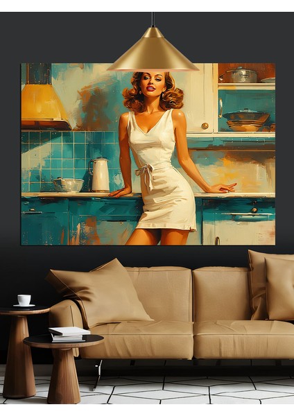 Beyaz Elbiseli Çekici Genç Kadın Portresi Dekoratif Kanvas - Mdf Ahşap Tablo fırsatları