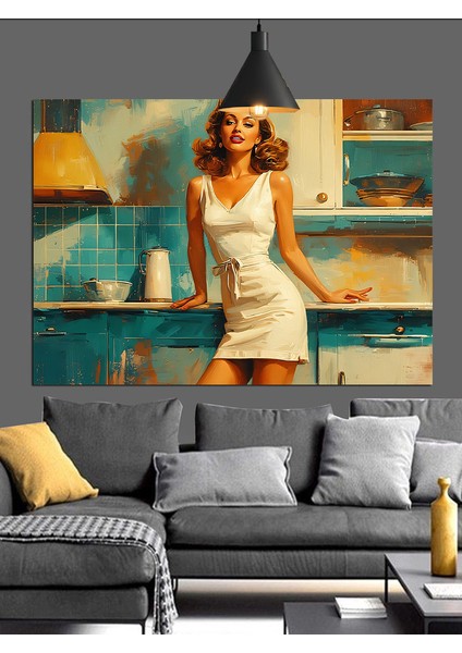 Beyaz Elbiseli Çekici Genç Kadın Portresi Dekoratif Kanvas - Mdf Ahşap Tablo indirimleri