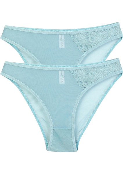 Kadın Mavi Dantel Detaylı Transparan 2'li Slip