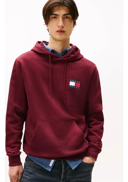 Tjm Klasik Bayrak Desenli Normal Kesim Kapüşonlu Erkek Kırmızı Kazak DM0DM20738XIU