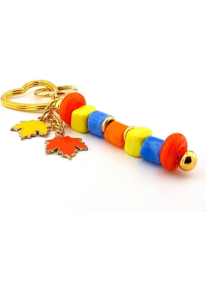 Orjinal Renkli Murano Cam Boncuklu Çanta Süsü Çınar Yaprak Charm Anahtarlık KY052 modelleri