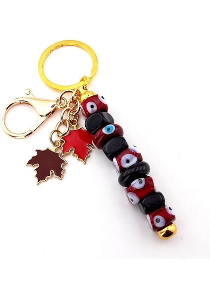 Bordo Murano Cam Nazar Boncuklu Çanta Süsü Yaprak Charm Anahtarlık KY062 fiyatları