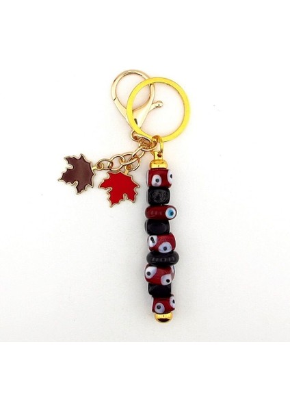 Bordo Murano Cam Nazar Boncuklu Çanta Süsü Yaprak Charm Anahtarlık KY062 modelleri