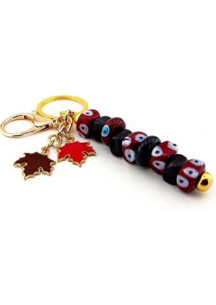 Bordo Murano Cam Nazar Boncuklu Çanta Süsü Yaprak Charm Anahtarlık KY062 fırsatları
