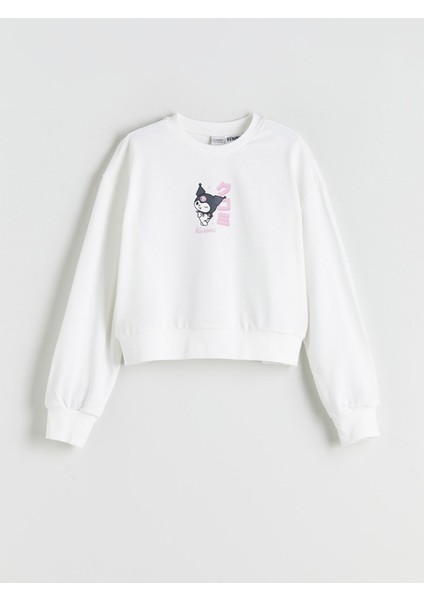 Yeni Sezon Bisiklet Yaka Kuromi Baskılı Kız Çocuk Sweatshirt