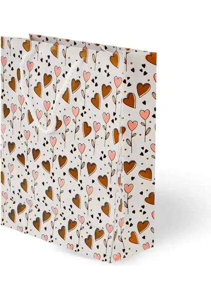Çiçek ve Kalp Desenli Karton Çanta 25X30CM fiyatları