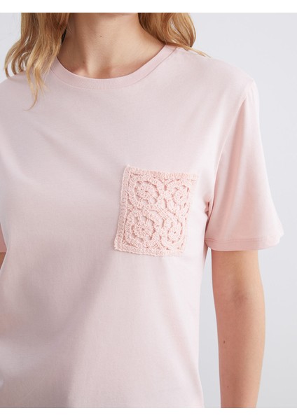 Yeni Sezon Bisiklet Yaka Dantel Cepli Kadın Tişört modelleri