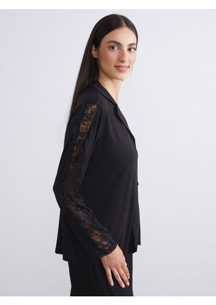 Yeni Sezon Gömlek Yaka Dantel Detaylı Kadın Pijama Takımı fiyatları