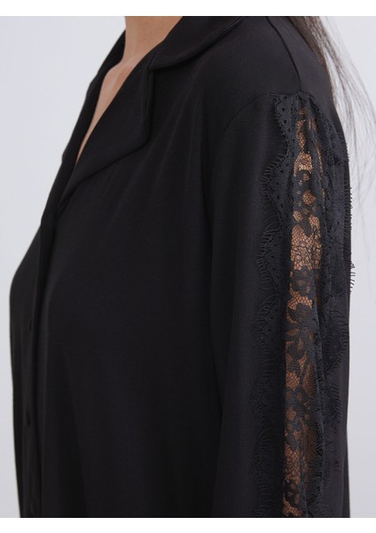 Yeni Sezon Gömlek Yaka Dantel Detaylı Kadın Pijama Takımı modelleri