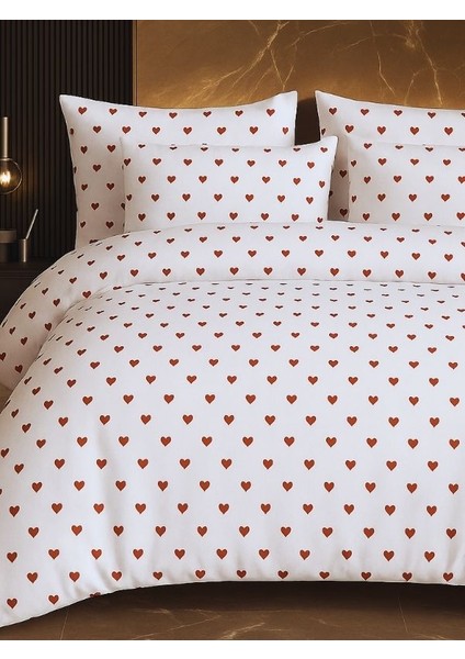 Amour %100 Pamuk Kalp Desenli Çift Kişilik Nevresim Takımı - Lastik Çarşaflı